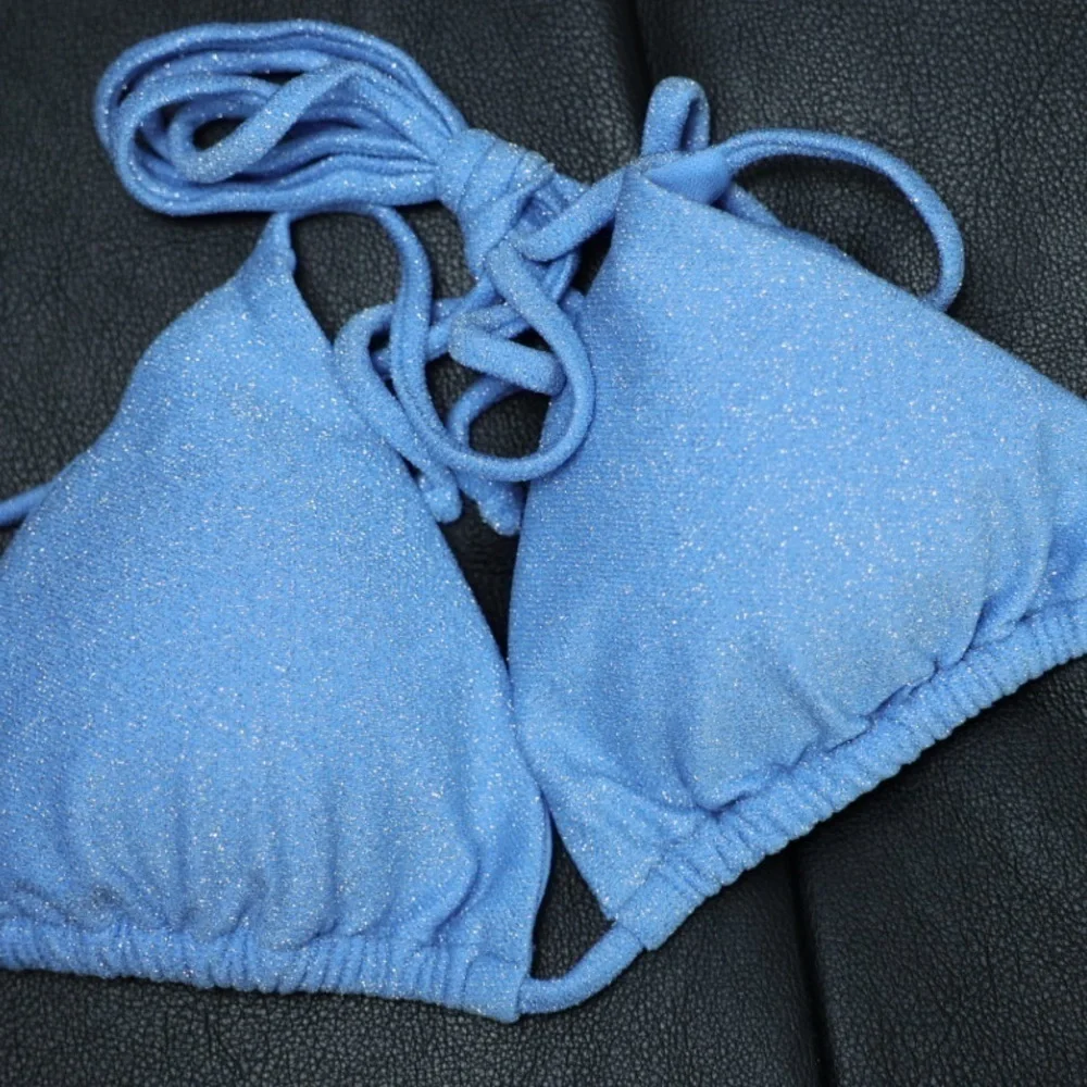 New RSQ metallic blue sparkly shimmery lined triangle bikini festival top, Large